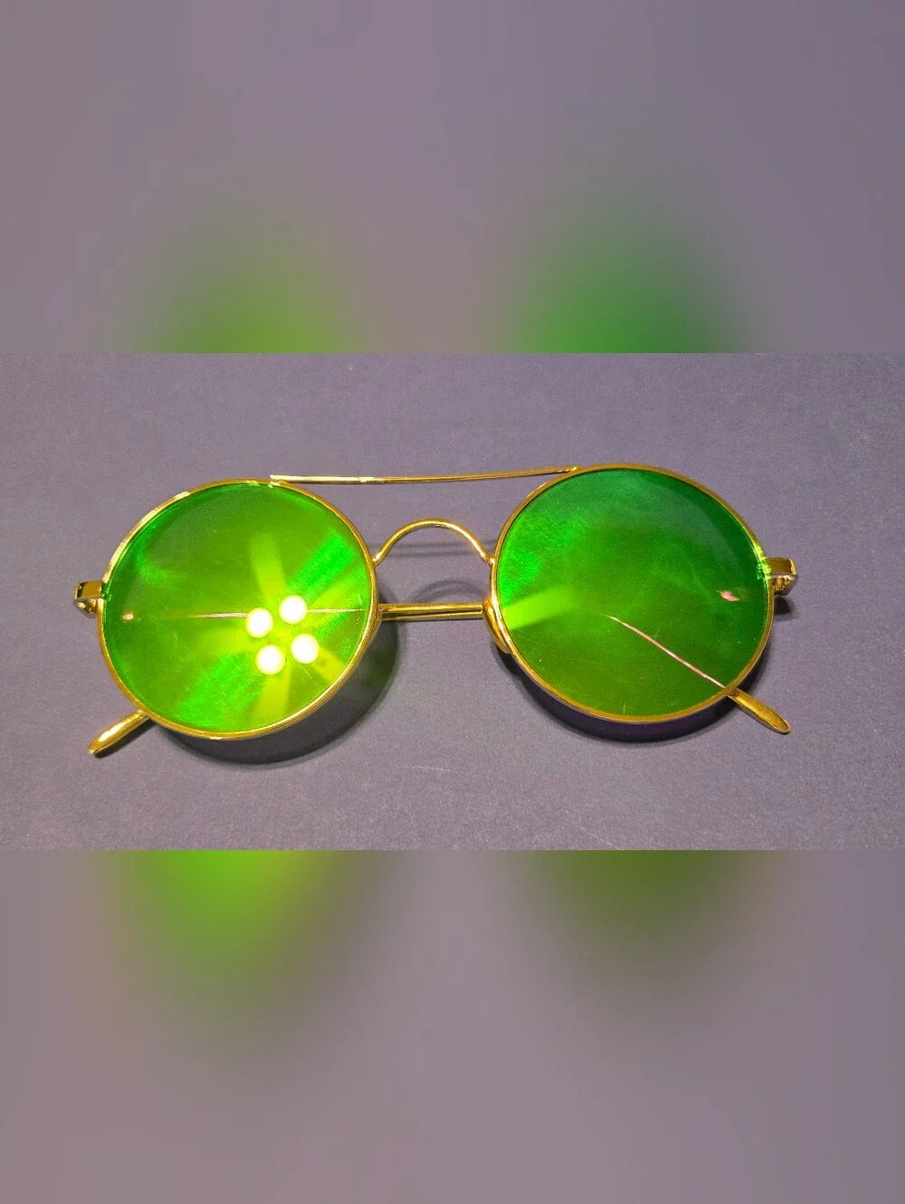 Gold Frame Round Sunglasses with Green Mirrored Lenses